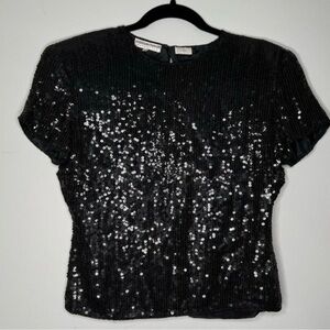 Harrison Morgan Manhattan Sequined Silk Blouse | Black | Medium | Vintage